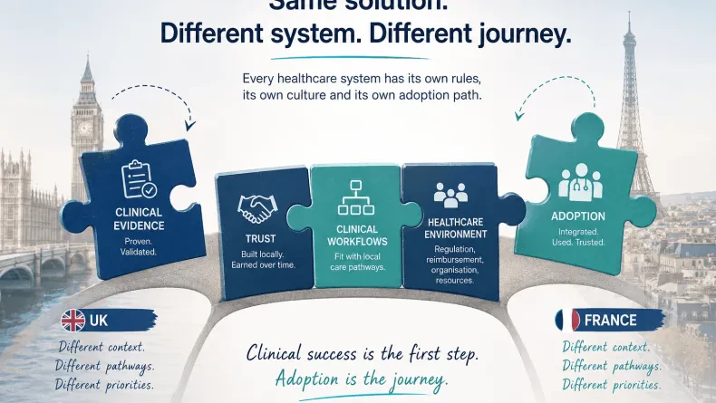A digital health solution can be clinically validated and widely adopted in the UK, yet still face significant barriers to adoption in France.
